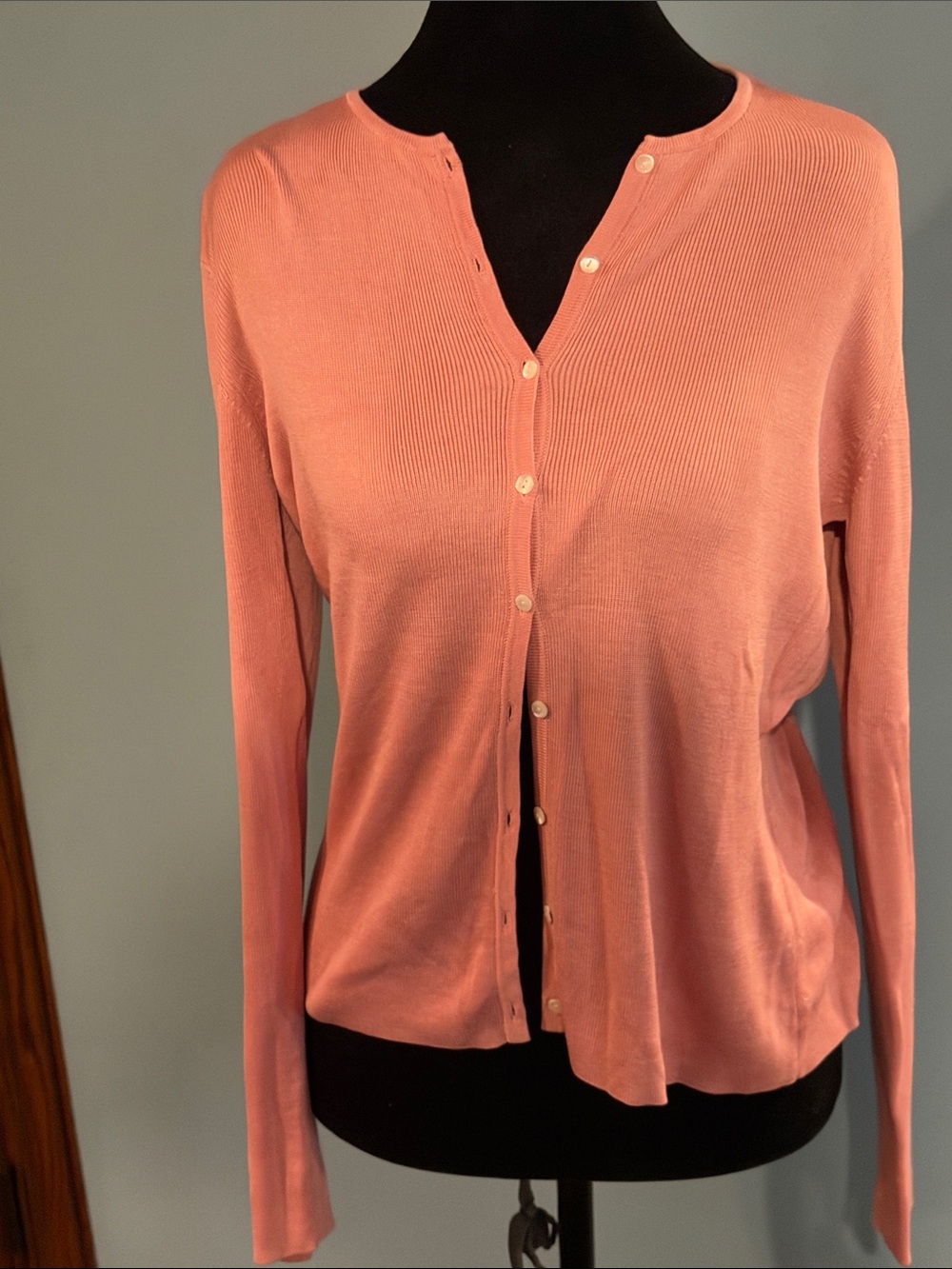 Ann Taylor Coral Pink Lightweight Button Cardigan